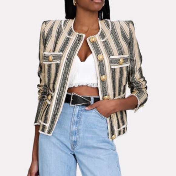 NWT! Balmain Striped Piqué Jacket Sz. 36 - Picture 4 of 11